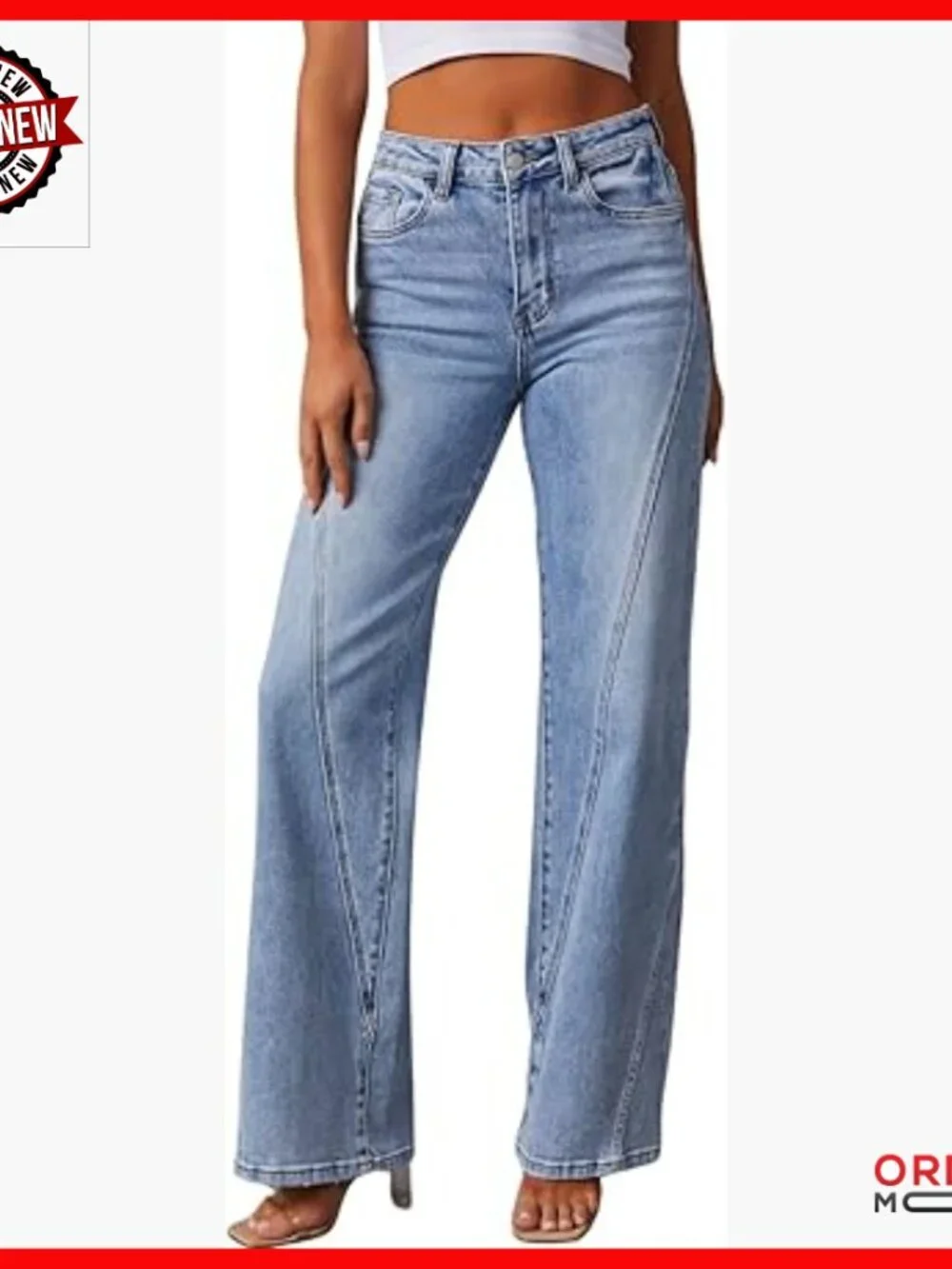 High Waisted Wide Leg Jeans Stretchy Denim Loose Fit Pockets